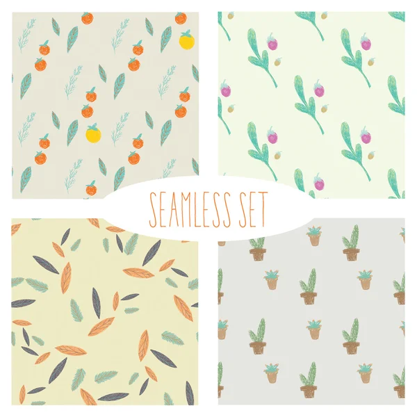 Set of Seamless Hand Drawn Patterns, Doodle  Pattern — Stockvector