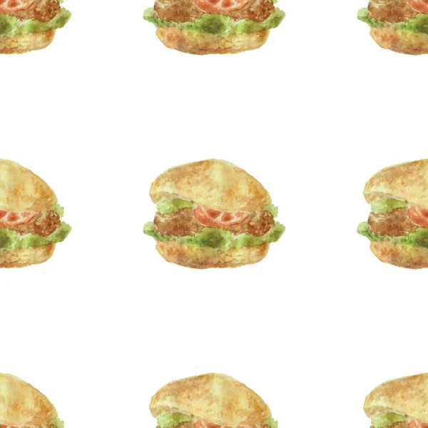 Senza soluzione di continuità aveva disegnato acquerello Burger Pattern — Vettoriale Stock
