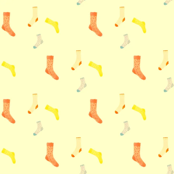 Милий і дитячий безшовний акварельний візерунок з жовтими шкарпетками в пастельних тонах — стоковий вектор