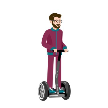 Segway 'deki adam. Animasyon için segway 'deki bir adamın vektör çizimi. Tüm detaylar ayrı katmanlarda. Düzenlenebilir vuruşlar