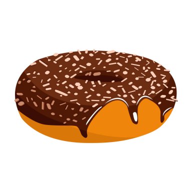 Beyaz arka planda bir çöreğin vektör görüntüsü. Çikolatalı çörek. Kremalı çikolatalı çörek. Çikolata kremalı çörek.