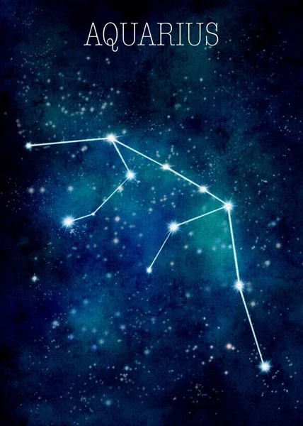 Sternzeichen Wassermann, Aquarell Wassermann, Astrologie, Himmelskarte. — Stockfoto