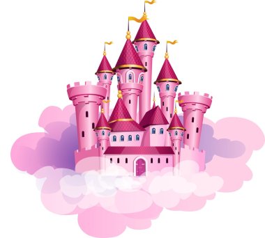 Vector pink princess magic castle. clipart