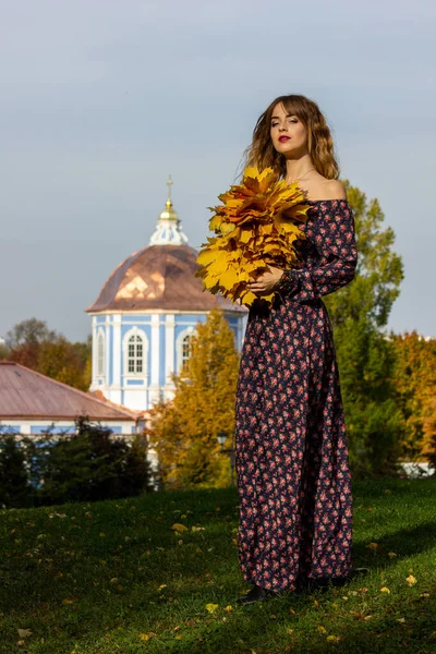 Hermosa Chica Con Hojas Otoño Octubre Fotos Otoño —  Fotos de Stock