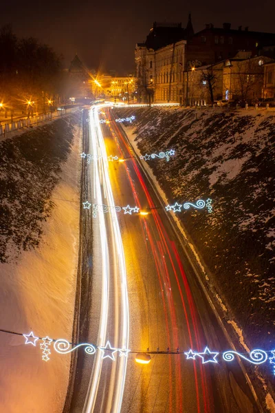 Rosja Niżny Nowogród Nocna Droga Świetle Nowego Roku — Zdjęcie stockowe