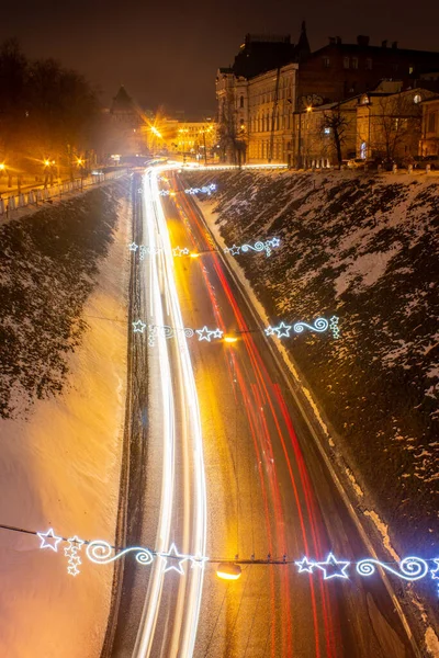 Rosja Niżny Nowogród Nocna Droga Świetle Nowego Roku — Zdjęcie stockowe