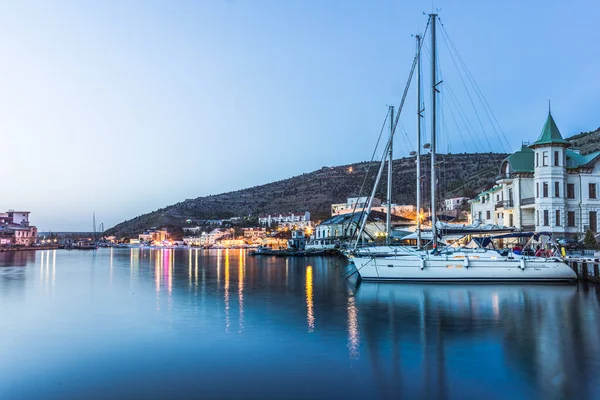 Repubblica Crimea Citta Balaklava Bay Con Yacht Trasporti Navigabile — Foto Stock
