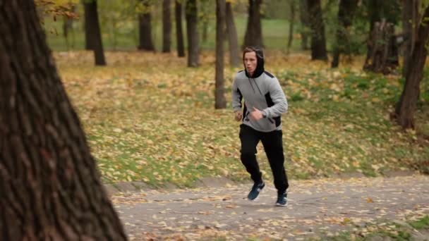 Mężczyzna jogging w parku — Wideo stockowe