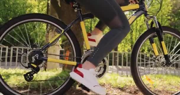 Női lábak forgó kerékpárok — Stock videók