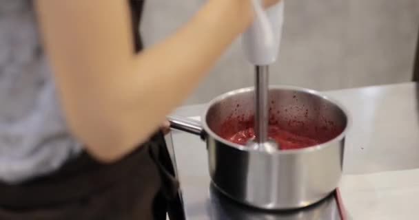 チョップはミキサーでカレントを煮ます — ストック動画
