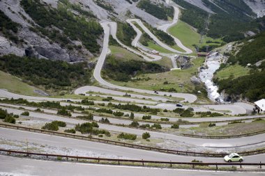 The Stelvio Pass, mountain pass in northern Italy, at an elevati