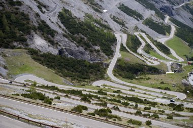The Stelvio Pass, mountain pass in northern Italy, at an elevati