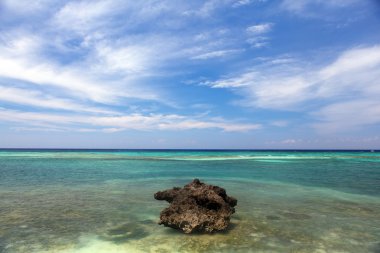 güzel sahil şeridi, turkuaz taşlı deniz görünümü