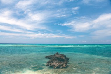 güzel sahil şeridi, turkuaz taşlı deniz görünümü