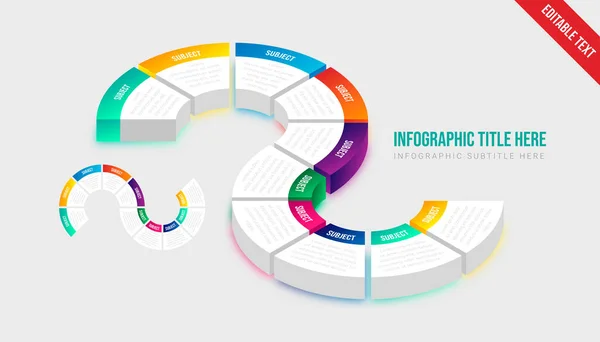 Izometrikus Infografikus Színes Gradiens Kör Objektum Lépésről Lépésre Idővonal Sablon — Stock Vector