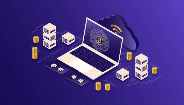 Cryptocurrency Bitcoin Blockchain 인터넷 Iot Isometric Illustration Vector Design — 스톡 벡터