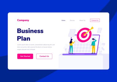 Şablon İniş Sayfası İnsanları İş Planı Vektörü Düz Çizim
