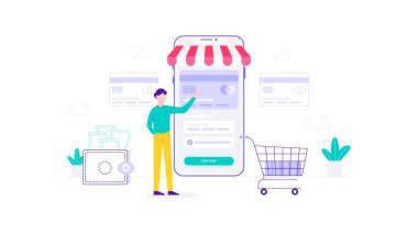 E-Ticaret Ödeme Çevrimiçi Düz Vektör İllüstrasyonu, Web Afişleri, Infographics, Book, Social Media ve diğer Grafik Varlıkları İçin Uygun