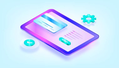 İnternetten alışveriş ödemesi. 3D Gradyan Isometric Illustrations. ui, ux, web, mobile, banner ve infographic için uygundur.