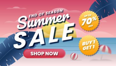 End of season summer sale web banner. Beach Background Illustration.