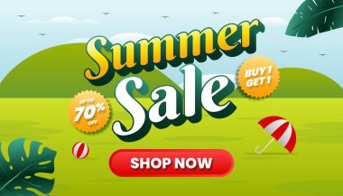 Summer sale concept web banner. Hill Background Illustration.