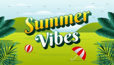 Summer vibe concept web banner. Hill Background Illustration.