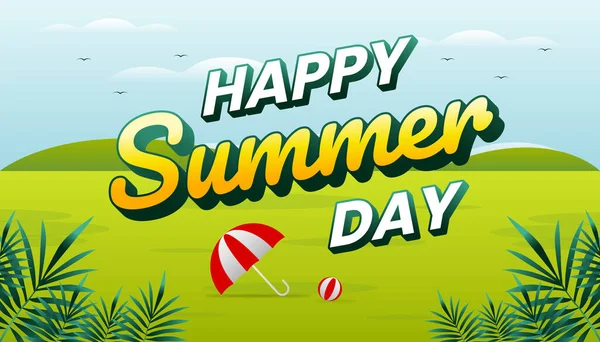 Happy Summer Day Concept Web Banner Hill Background Illustration — Vector de stock