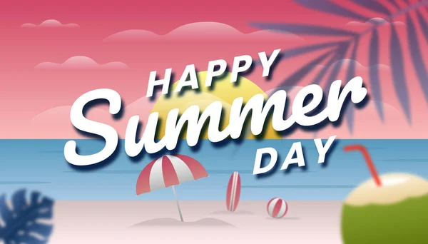 Happy Summer Day Concept Web Banner Beach Background Illustration — Vector de stock