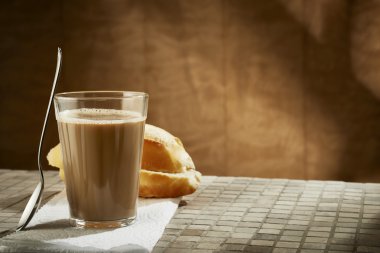 Sütlü kahve ve tereyağlı ekmek.