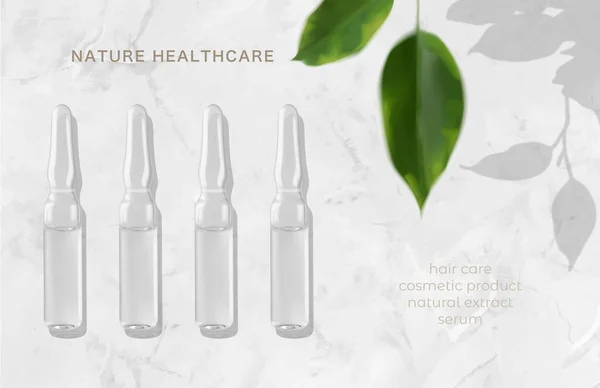 Mermer zemin üzerinde ampuller ve odaksız yapraklar 3d gerçekçi vektör illüstrasyonu, üst görünüm