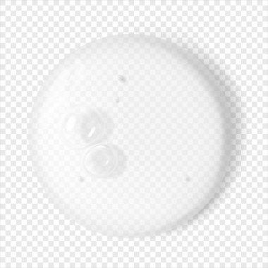 Kabarcıklı şeffaf kozmetik lekeyi temizleyin. Üç boyutlu izole edilmiş gerçekçi vektör çizimi. Güzellik serumu sıvı jel sıçraması. Cilt kozmetik