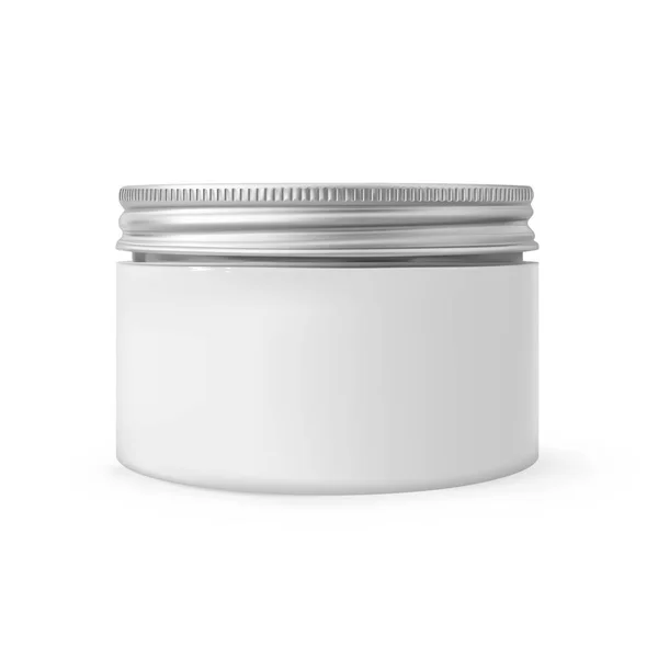 Realistico cosmetico idratante crema corpo vaso mockup isolato su sfondo bianco. Plastica bianca prodotto di bellezza contenitore 3d vettoriale illustrazione — Vettoriale Stock