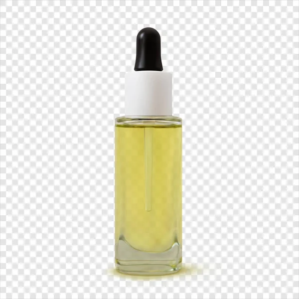 Olej sperma sérum kosmetické láhve realistické ilustrace izolované. 3D vektor krása produkt napodobit — Stockový vektor