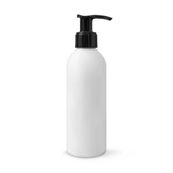 Realistische cosmetische fles met dispenser mock-up geïsoleerd op witte achtergrond. Witte plastic schoonheid product container 3d vector illustratie — Stockvector