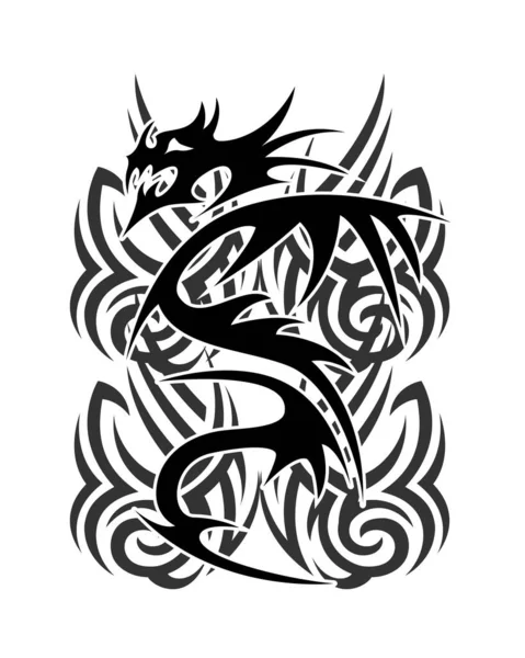 Dragón Tatuaje Diseño Tribal — Vector de stock