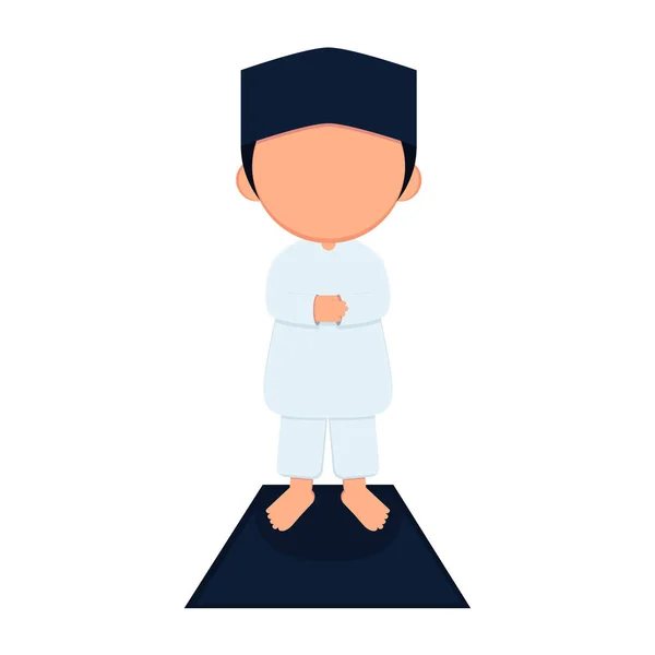 Мусульманский Ребенок Который Молится Аккуратной Чистой Мультяшной Версии Своей Одежды — стоковый вектор
