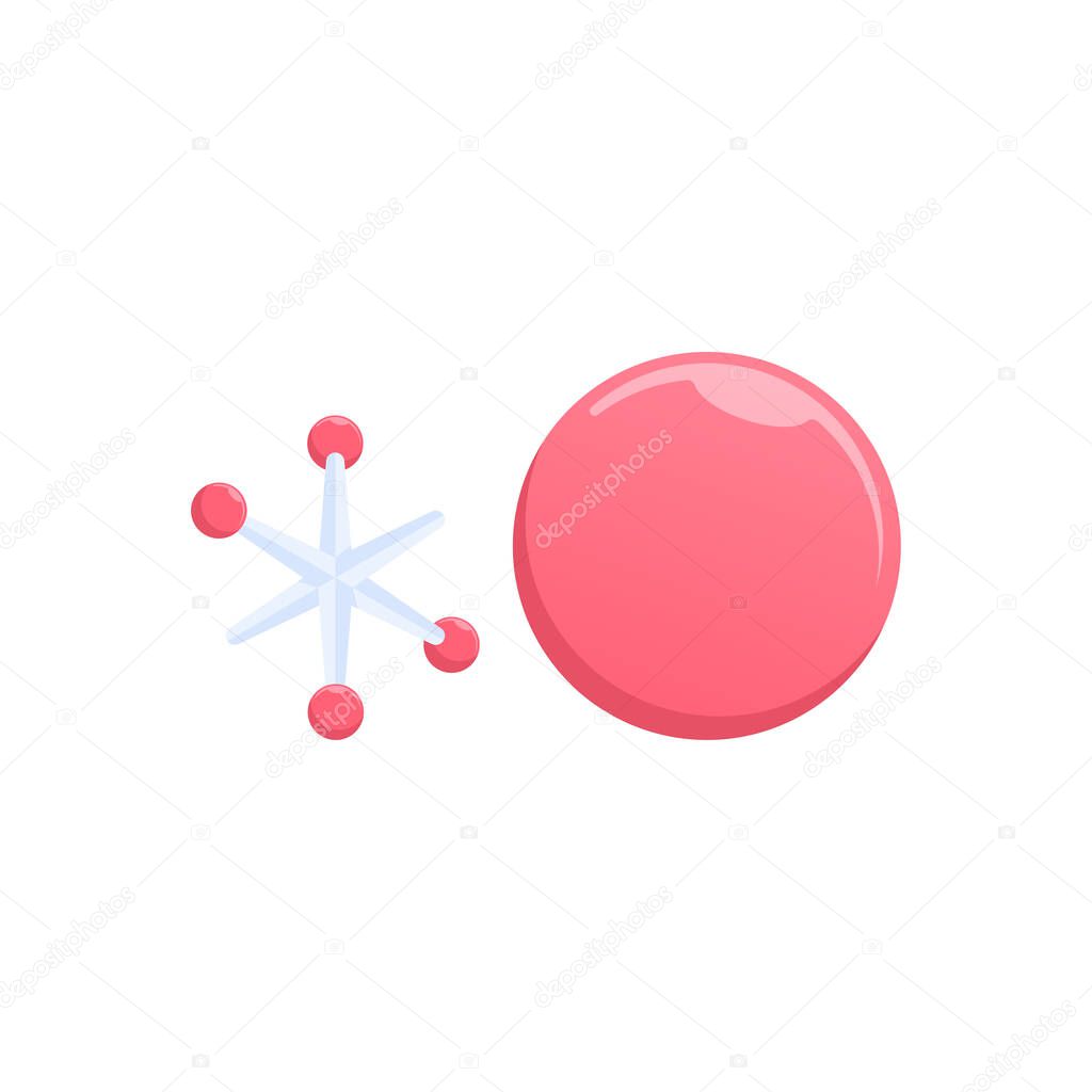 Knucklebones vector design with a modern look and red ball on white background