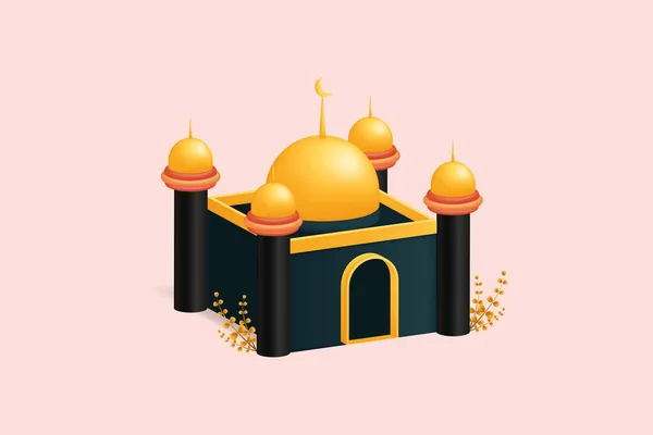 Vector Illustratie Van Islamitische Moskee Gebouw Met Vier Minaretten Vijf — Stockvector