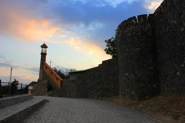 Ciudad Sheki Azerbaiyán 2019 Año Minarete Atardecer — Foto de Stock