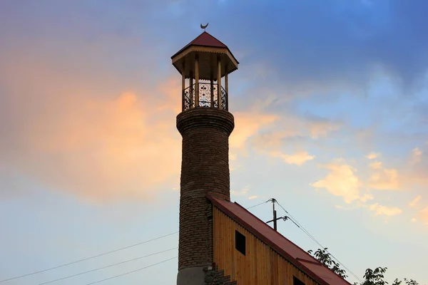 Sheki City Azerbaijan 2019 Year Minaret Sunset — Stock Photo, Image