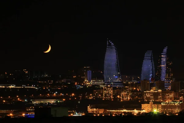 Baku City Azerbaijan 2020 Year Beautiful Moonset City — Stock Photo, Image