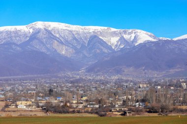 Ismayilli city. Beautiful panorama of snowy mountains. Azerbaijan.