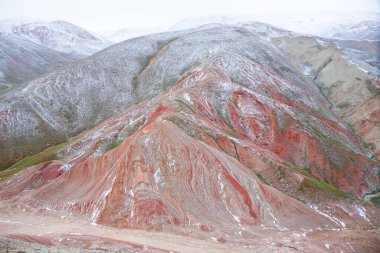 Beautiful winter red mountains of Azerbaijan. Khizi region.