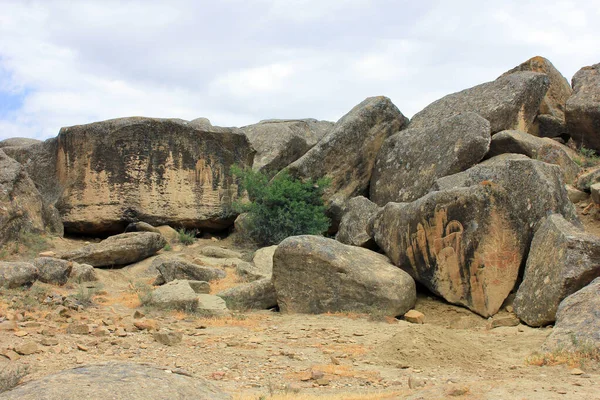 Azerbaïdjan 2017 Peintures Anciennes Pierre Dans Région Gobustan — Photo