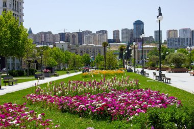 Bakü. Azerbaycan. 05.25.2020 yıl. Şehir merkezinde yeni kış bulvarı