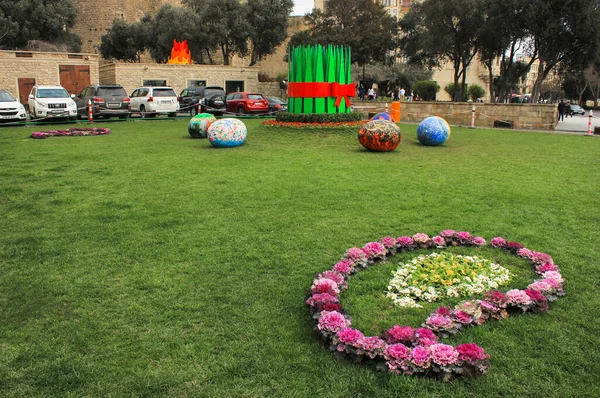 Bakú Azerbaiyán 2017 Año Festival Primavera Torre Doncella Novruz Bayram —  Fotos de Stock