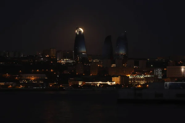 Moon Has Gone Building Baku City Azerbaijan — Stock Photo, Image