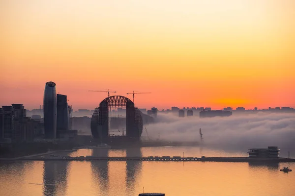 Baku City Azerbaijan 2021 Year Fog Creeping City — Stock Photo, Image