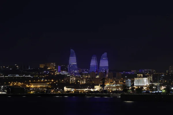 Baku Azerbaijan 2020 Year Beautiful Night City Lights — Stock Photo, Image