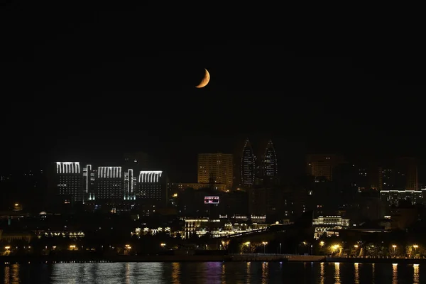 Beautiful Moonset City Baku Azerbaijan — Stock Photo, Image